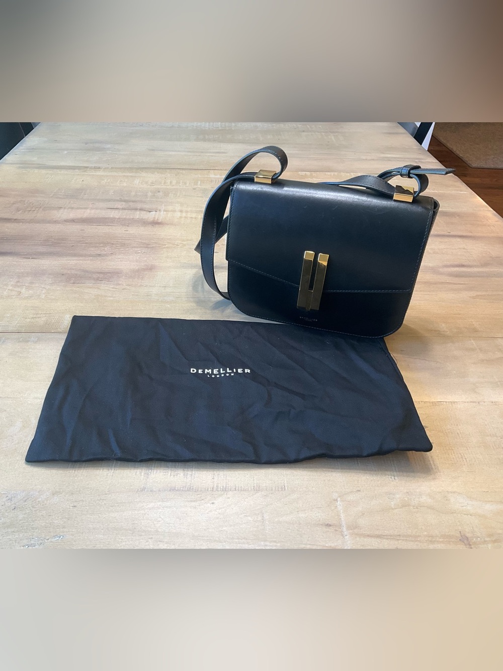 DeMellier The Vancouver Black Leather Crossbody with Gold Hardware